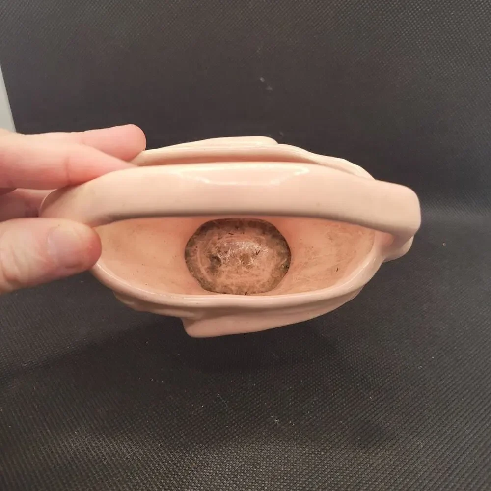 Vintage Pink Ceramic Basket Planter Vase USA
